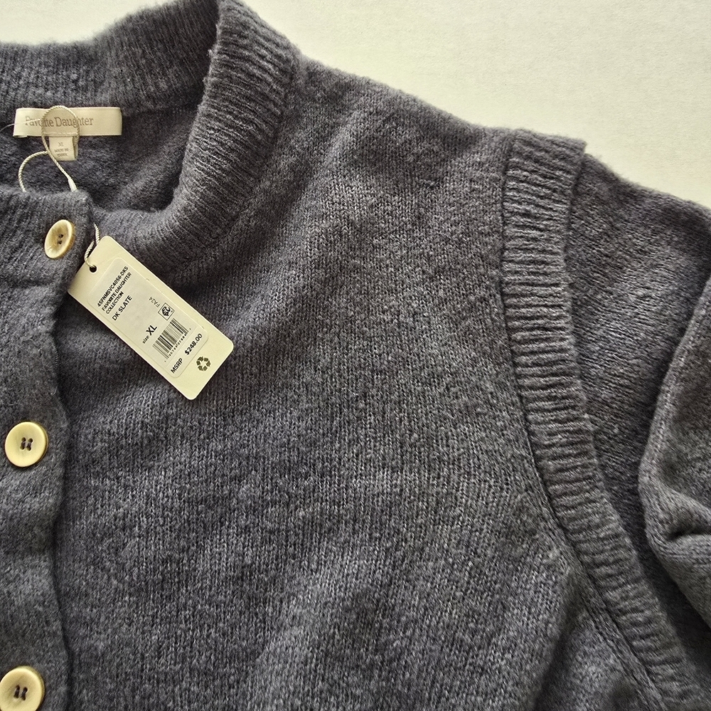 NWT Favorite Daughter The Varsity Wool Blend Cardigan Size XL In Slate Color - Picture 7 of 16